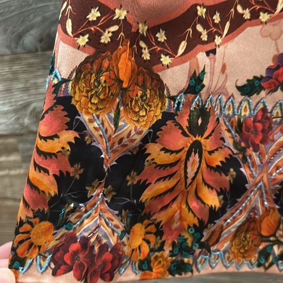 La Fuori Hand Beaded Embellished Floral Wide Leg Silk Pants Size Small - Picture 3 of 11